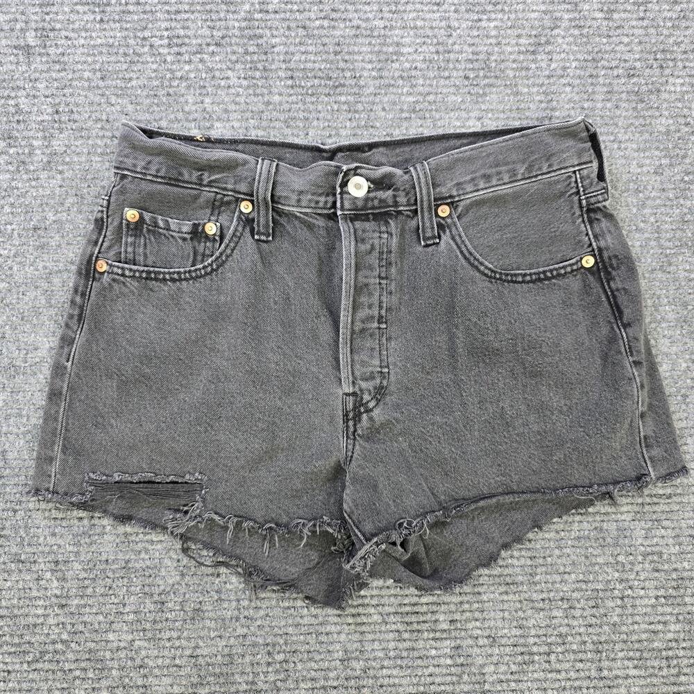 Levi's 501 Shorts Womens 29 Gray Distressed Cutoff Button Fly Premium